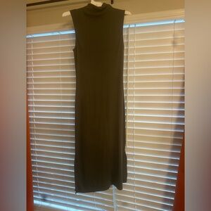 A New Day Ribbed Olive Green Mock Neck MIDI Dress